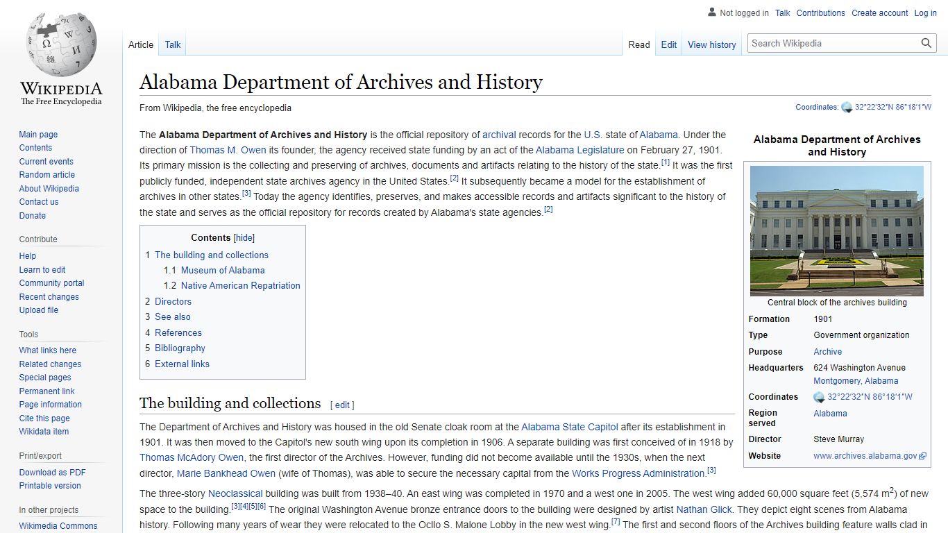 Alabama Department of Archives and History - Wikipedia